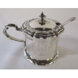 Victorian silver mustard pot with blue glass liner Sheffield 1900 weight 3.74 and plated spoon