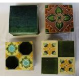 7 Art Nouveau tiles, 10 Art Nouveau style tiles & 9 green glazed tiles