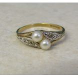 9ct gold pearl ring size O weight 2 g