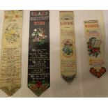 4 Stevengraph bookmarks - Unchanging Love (unrecorded), Happy New Year, A Birthday Wish, With Best