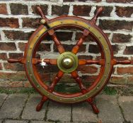 6 spoke elm/beech original fishing vessel ships wheel with brass fittings (weight 9 kilos) D 76.5