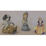 2 Nao figurines - girl praying and 2 dogs & Royal Doulton Dinky Do HN1678