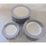 Set of Bernardaud Limoges porcelain Dune pattern dinner plates D 31 cm, bowls and side plates