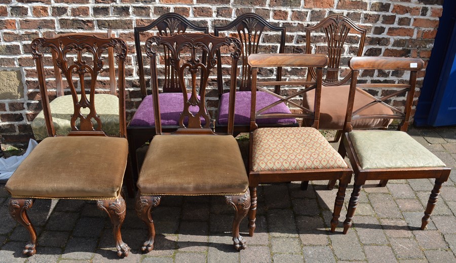 8 assorted dining chairs including a pair of Georgian rail back & a pair of reproduction