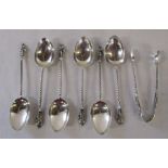Set of 6 silver apostle spoons with matching sugar tongs Birmingham 1897 weight 2.15 ozt