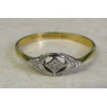 Tested as 18 ct gold and diamond chip ring size S weight 2.1 g