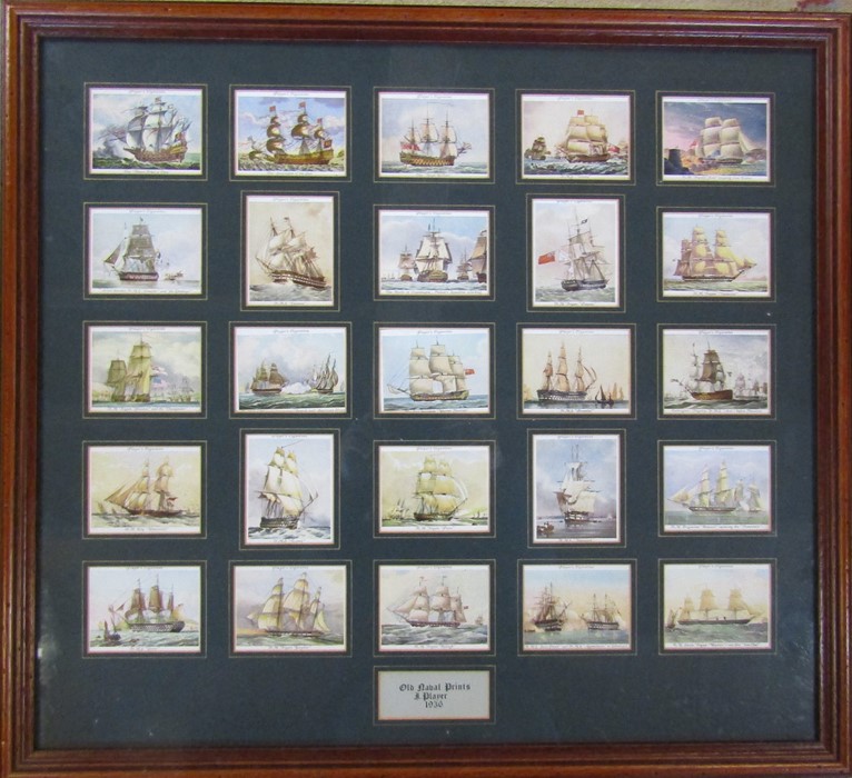 Framed set of cigarette cards - Old naval prints by John Player 1936 60 cm x 54 cm (size including