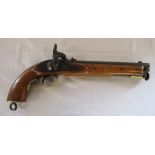 19th century Tower percussion cap pistol with 10" barrel dated 1865 crown mark, brass mounts, walnut