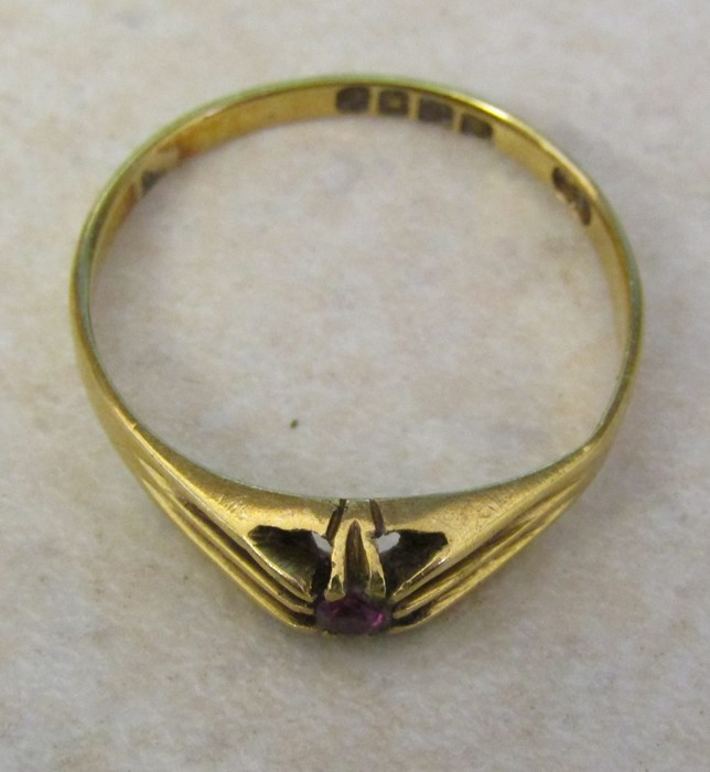18ct gold ring London 1916 with pink stone size R/S weight 2.5 g - Image 3 of 3