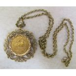 22ct gold full sovereign 1911 in a 9ct gold mount with 9ct gold chain total weight 18.5 g