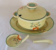 Clarice Cliff Bizarre Ravel pattern large lidded tureen, ladle and meat plate (ladle af) - meat