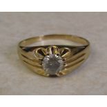 9ct gold 1.00 ct grey diamond solitaire gypsy ring, size 2