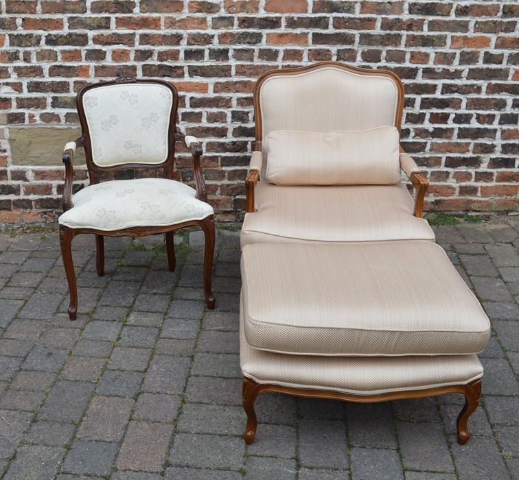 Wade French style chair with stool and a reproduction armchair