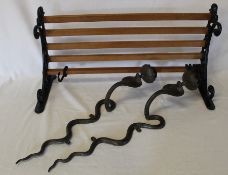 Victorian style kitchen shelf / utensil rail & pair of wall hanging snake candlesticks