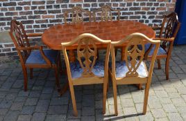 Yew wood extending dining table and 6 chairs