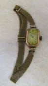 9ct gold Ladies Rone seven cocktail watch with rolled gold mesh strap (strap af)