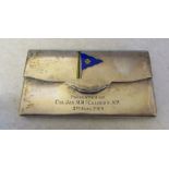 Silver card case with enamelled flag Chester 1908 'Presented by Col. Jas. M McCalmont MP 5th June