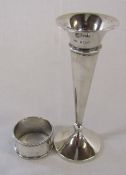 Silver specimen vase Birmingham 1900 weight 1.41 ozt H 14 cm & napkin ring Birmingham 1910 weight