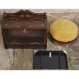 Counter top cigar dispenser, ebonised Art Deco desk tidy & a Victorian foot stool