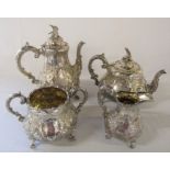 Victorian 4 piece silver tea and coffee service presentation set in lined wooden box 'Presented to
