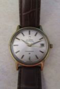 Gents Omega constellation wrist watch with brown leather Omega strap (back plate replaced)