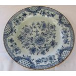 18th century Delft charger with painted blue flowers c.1760 D 35 cm