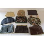 Selection of vintage handbags inc crocodile handbag with 9ct gold corner mounts