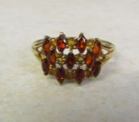 9ct gold citrine and quartz ring total weight 2.5 g size R