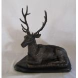 Bronze figure of a recumbent stag L 38.5 cm H 39 cm (crack to base)