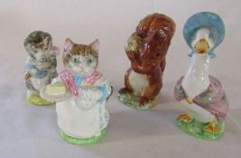 4 Beswick Beatrix Potter undated figurines - Miss Moppet, Jemima Puddleduck, Squirrel Nutkin and