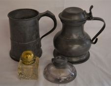 2 Victorian pewter quart tankards, 1890 Betjamann's patent partners inkwell & one other