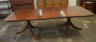 Twin pedestal reproduction Georgian mahogany dining table with removable leaf  224 cm x 114 cm