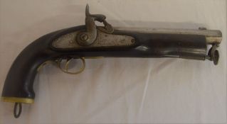 19th century Enfield percussion cap pistol overall length 34cm. Replacement to end of rod