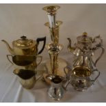 2 silver plate tea sets & an epergne