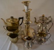 2 silver plate tea sets & an epergne