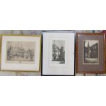 3 framed engravings / etchings by Tom Foster 'Heriot's Hospital Edinburgh', Frederick Garnell '