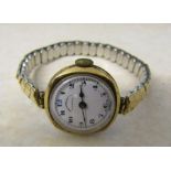 9ct gold ladies watch by Penlington & Batty Liverpool with elasticated yellow metal strap, total