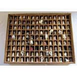 Large collection of thimbles in wooden case 49 cm x 36.5 cm