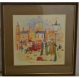Colin Carr watercolour Bull Ring Grimsby. Frame 31cm by 31cm
