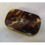 Victorian tortoiseshell and yellow metal purse with silk lining and secret compartment D 7.5 cm