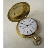 18ct gold full hunter quarter repeater pocket watch D 5.5 cm, monogrammed, total weight 118.5 g