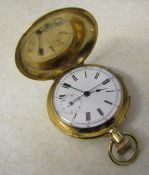 18ct gold full hunter quarter repeater pocket watch D 5.5 cm, monogrammed, total weight 118.5 g