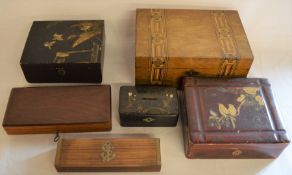 6 boxes including Tunbridge ware jewellery box & Japanese lacquer boxes