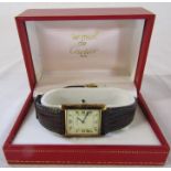 Gents Must de Cartier watch with brown leather strap and box - marked Argent 925 065039 to