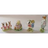 4 1950s Beswick Beatrix Potter figurines - Mr Jeremy Fisher 1950, Tommy Brock 1955, Flopsy Mopsy and