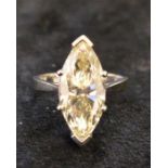 Marquise cut 5.12ct diamond & platinum (tested as) ring with SafeGuard valuation certificate: colour