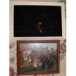 Framed painting on velvet of a horse by Ixer 66cm x 45.5cm & oil on board depicting returning