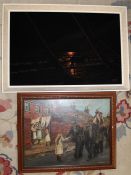 Framed painting on velvet of a horse by Ixer 66cm x 45.5cm & oil on board depicting returning