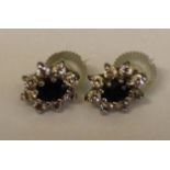 Pr of 9ct gold sapphire & cubic zirconia stud earrings