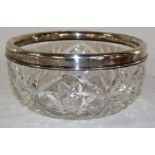 Large cut glass fruit bowl with silver rim Docker & Burn Ltd, Birmingham 1921